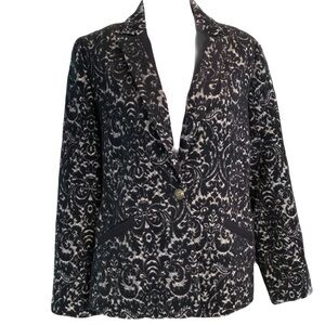 CAbi Women’s Blazer Jacket Sz 14 Navy Gray Button Front